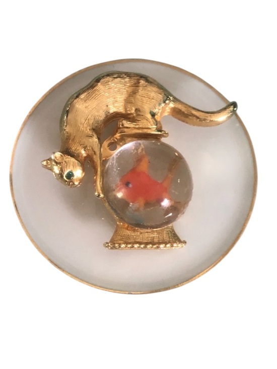 Vintage Jewelry - Vintage Cat on a Fishbowl Brooch Pin